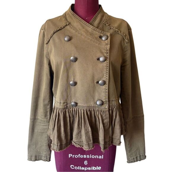 Free People Ruffle Hem Military Jacket Olive Green size S - Picture 4 of 15